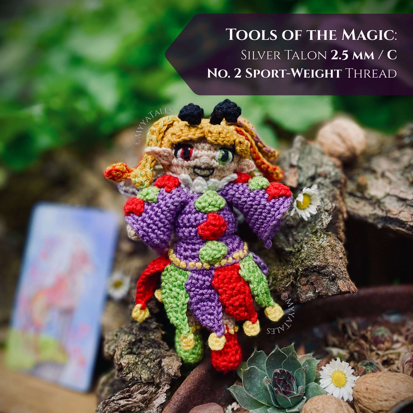 Small Amigurumi materials guide, 2.5 mm Silver Talon hook and sport-weight thread for crochet fairies.